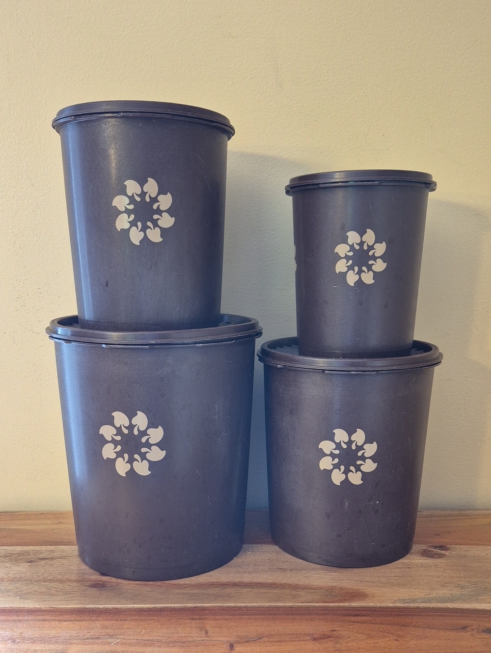 Vintage Tupperware Set of 4 Brown Servalier Storage Canisters